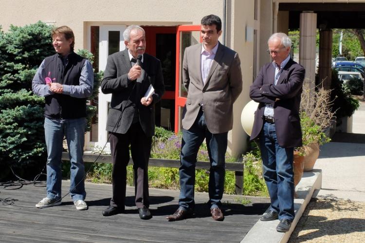 Olivier Simon, directeur du village de vacances, Georges Boulard, Président du Festival, Jean-Fraçois Périlhou, maire, Jacques Borsarelli, adjoint