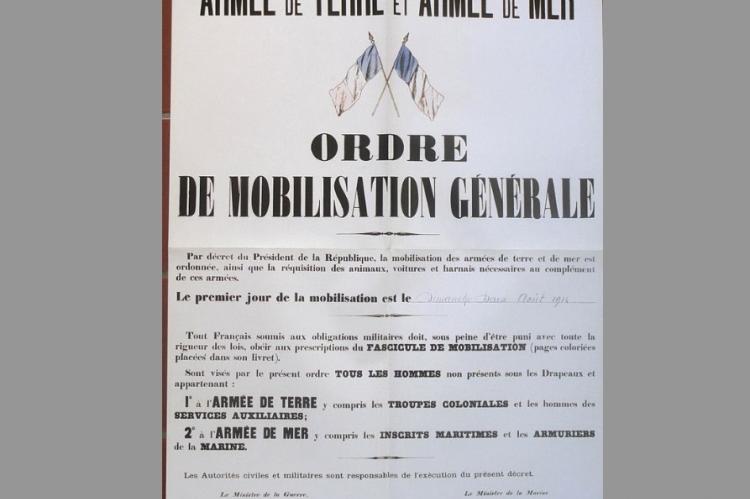 L'affiche de la mobilisation. Imprimée en 1904, il restait juste la date à completer