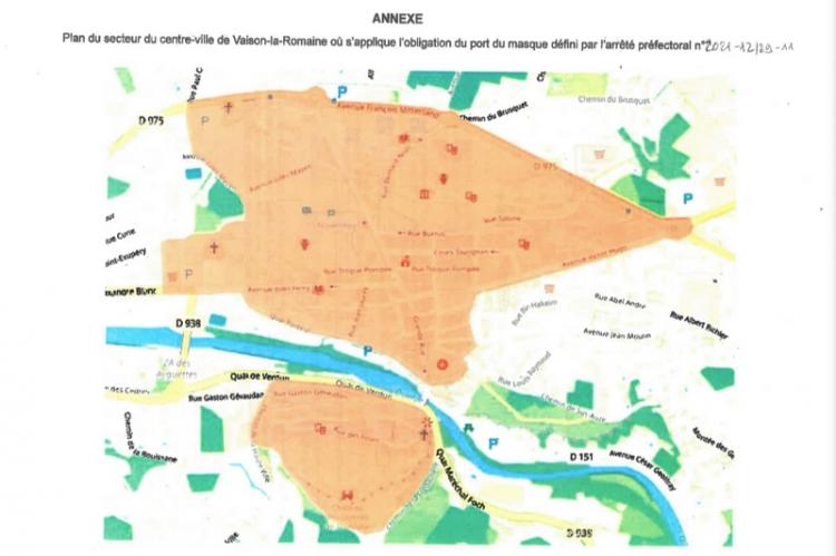 Note : le plan annexé à l’arrêté préfectoral fait figurer la Haute Ville comme zone du port obligatoire du masque, ce qui n’est pas le cas de la liste des rues la délimitant. 